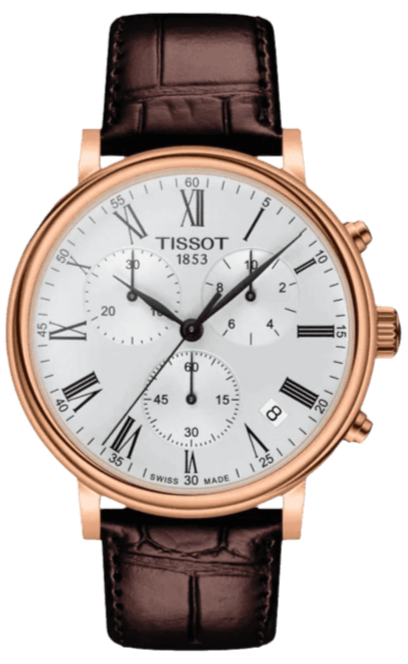 Tissot Carson Premium Chronograph Silver Dial Brown Leather Strap Watch For Men - T122.417.36.033.00