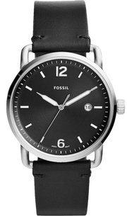 Fossil The Commuter Black Dial Black Leather Strap Watch for Men - FS5406