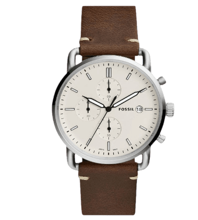 Fossil The Commuter White Dial Brown Leather Strap Watch for Men - FS5402