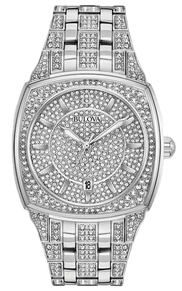 Bulova Phantom Swarovski Crystal Pave Silver Dial Silver Steel Strap Watch for Men - 98B296