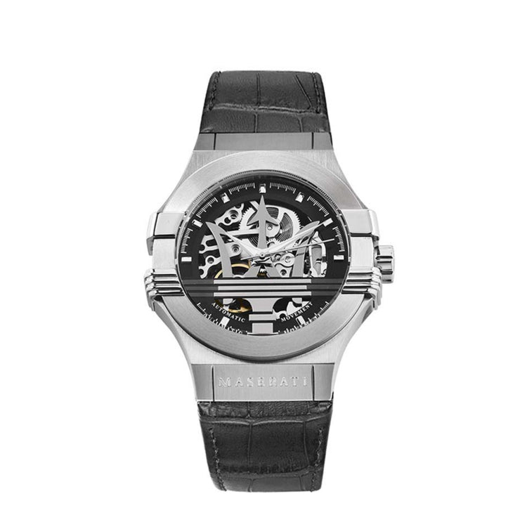 Maserati Potenza Automatic Black Dial Black Leather Strap Watch For Men - R8821108001