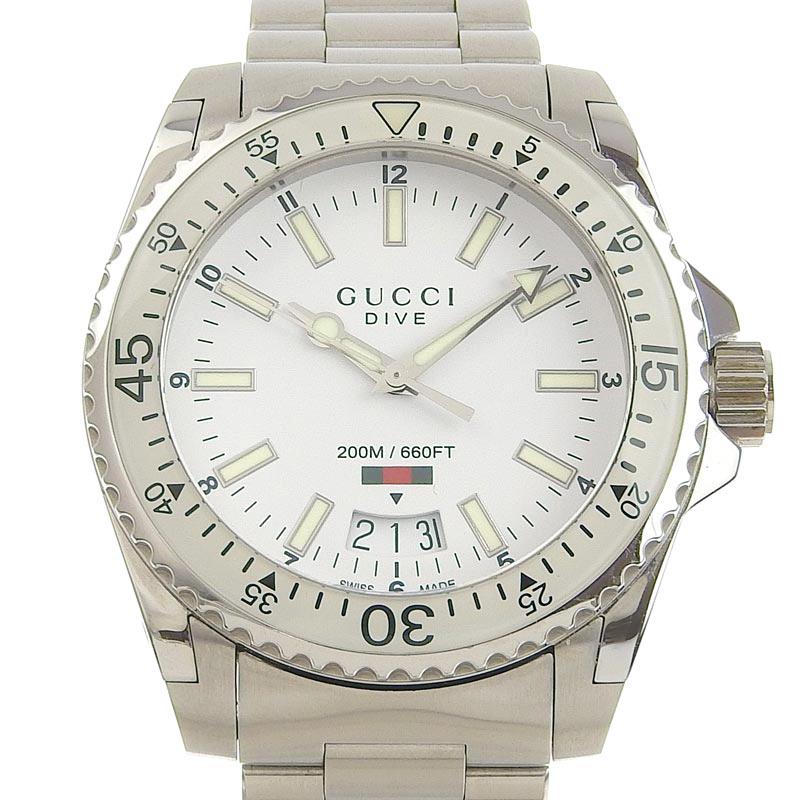 Gucci Dive Quartz White Dial Silver Steel Strap Watch for Men - YA136302