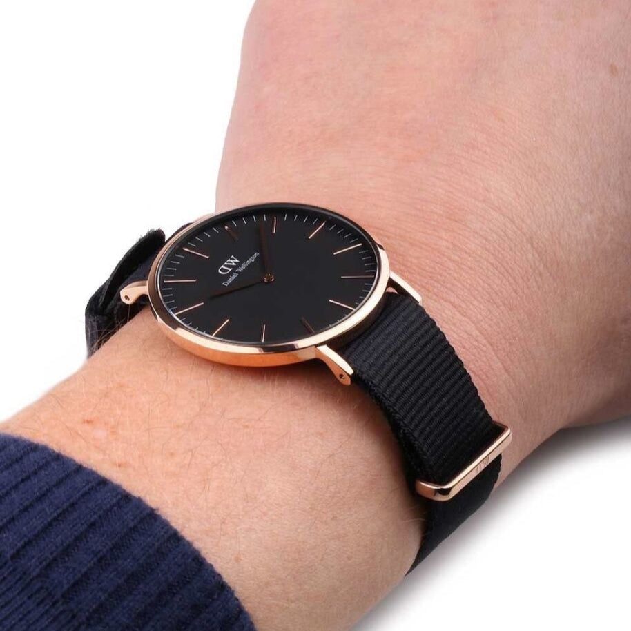 Daniel Wellington Classic Cornwall Black Dial Black Nylon Strap Watch For Women - DW00100148