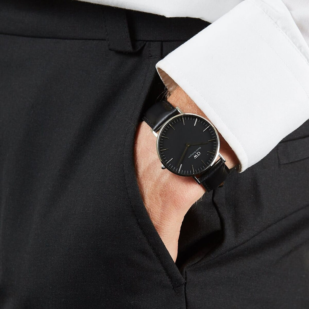 Daniel Wellington Classic Sheffield Black Dial Black Leather Strap Watch For Men - DW00100133