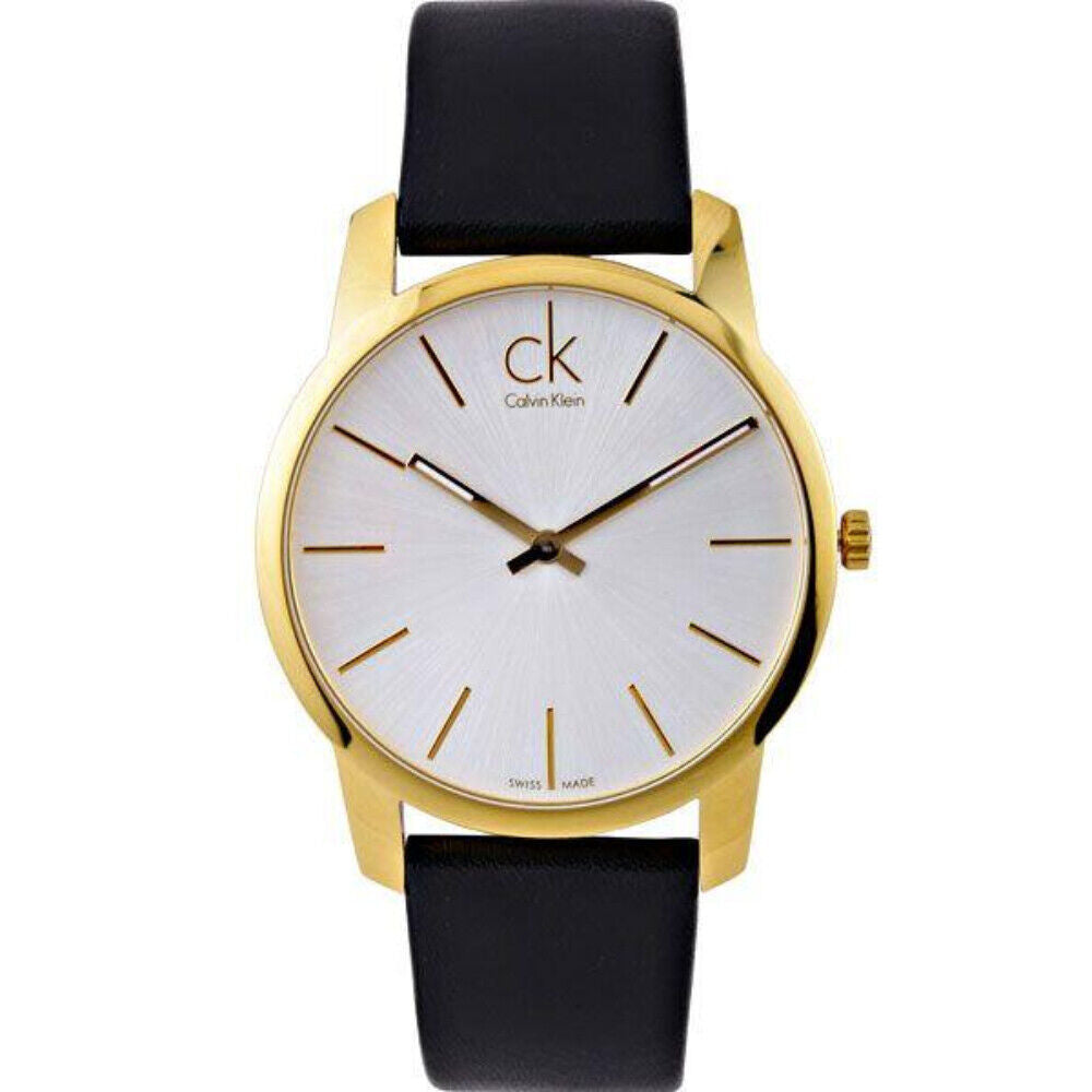 Calvin Klein City Silver Dial Black Leather Strap Watch for Men - K2G21520