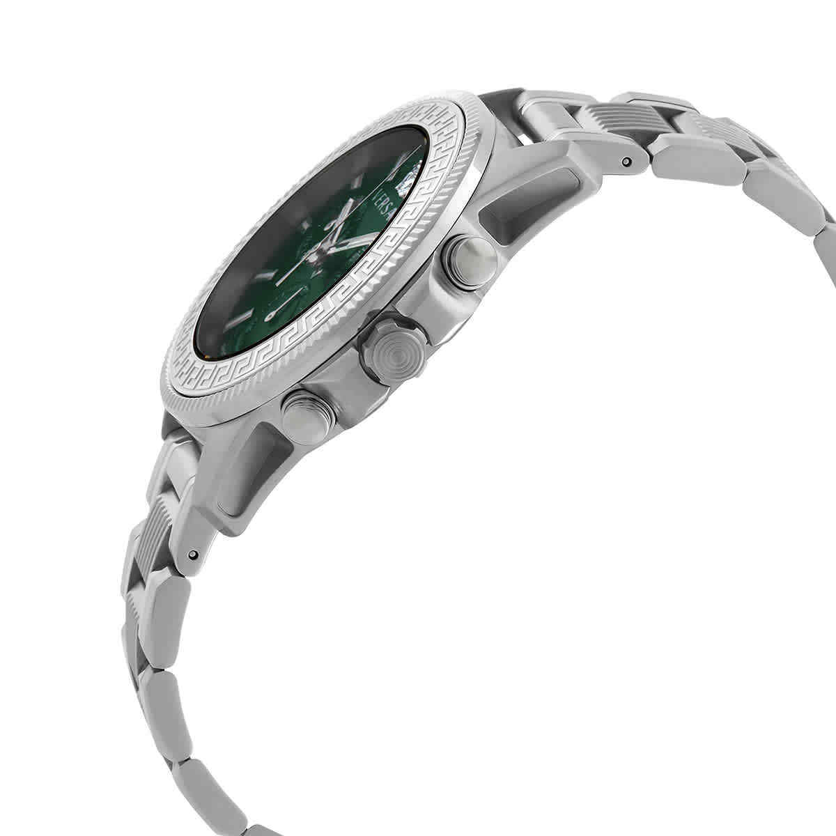 Versace Greca Action Chronograph Quartz Green Dial Silver Steel Strap Watch for Men - VE3J00422
