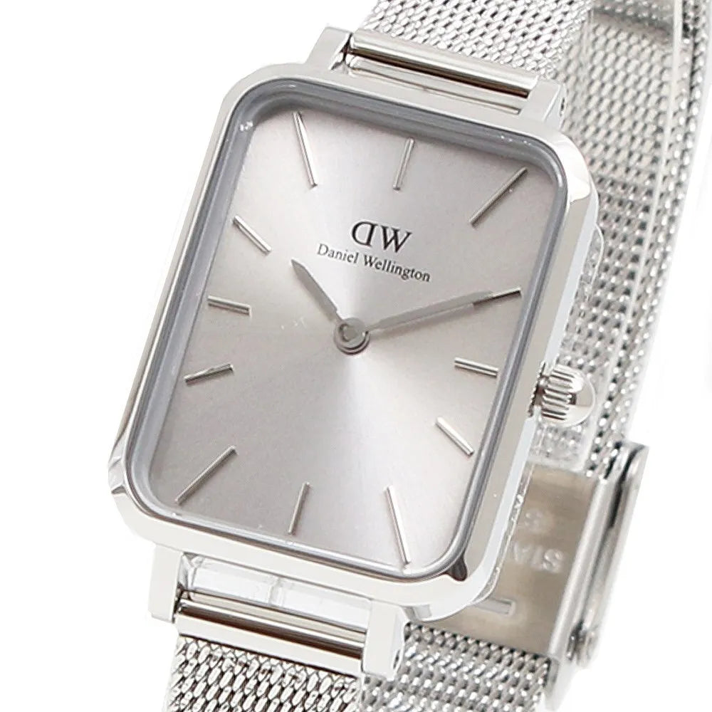 Daniel Wellington Quadro Unitone Silver Dial Silver Mesh Strap Watch For Women - DW00100486