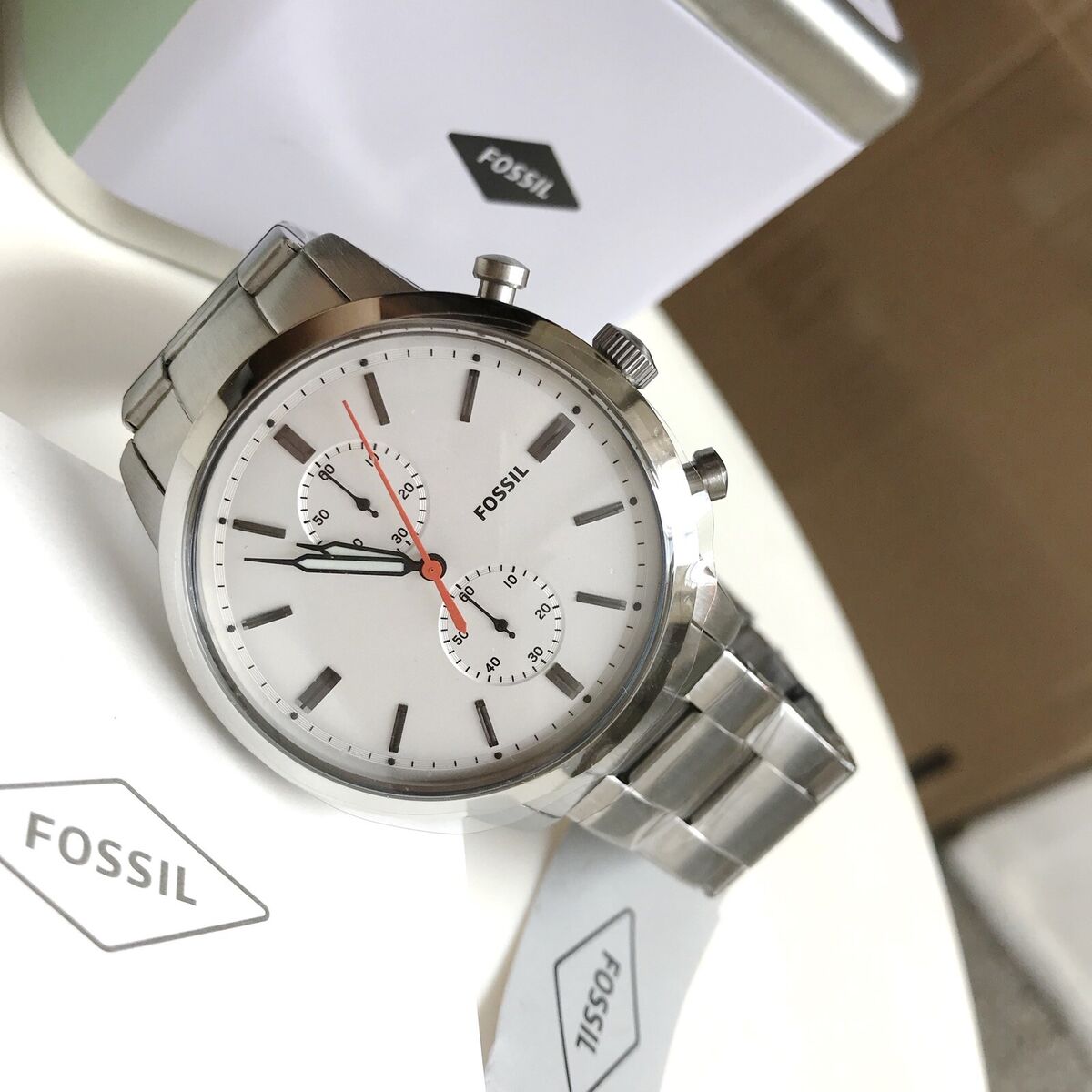 Fossil Townsman White Dial Silver Steel Strap Watch for Men - FS5346