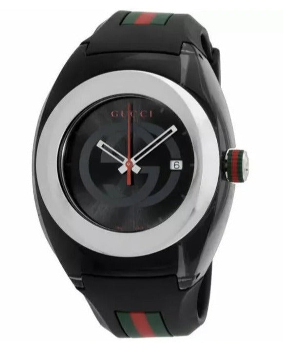Gucci Sync XXL Quartz Black Dial Black Rubber Strap Watch For Men - YA137101