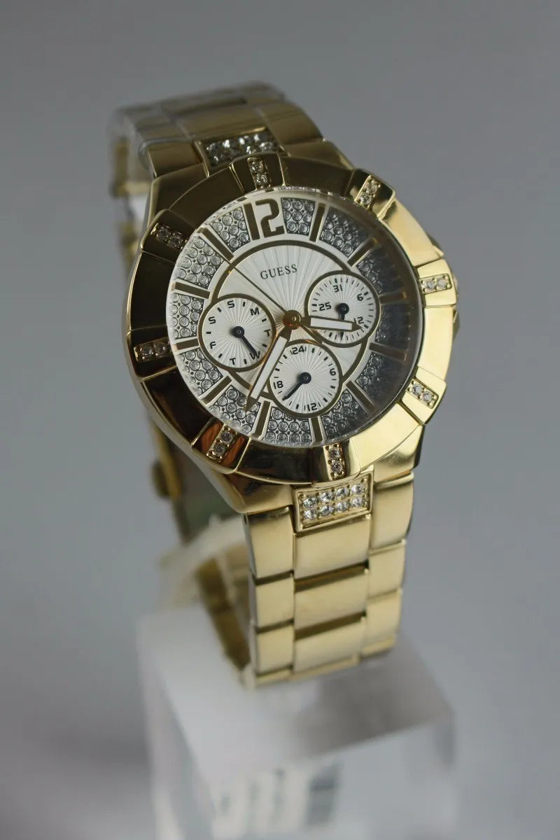 Guess Vista Diamonds Gold Dial Gold Steel Strap Watch for Women - W13573L1