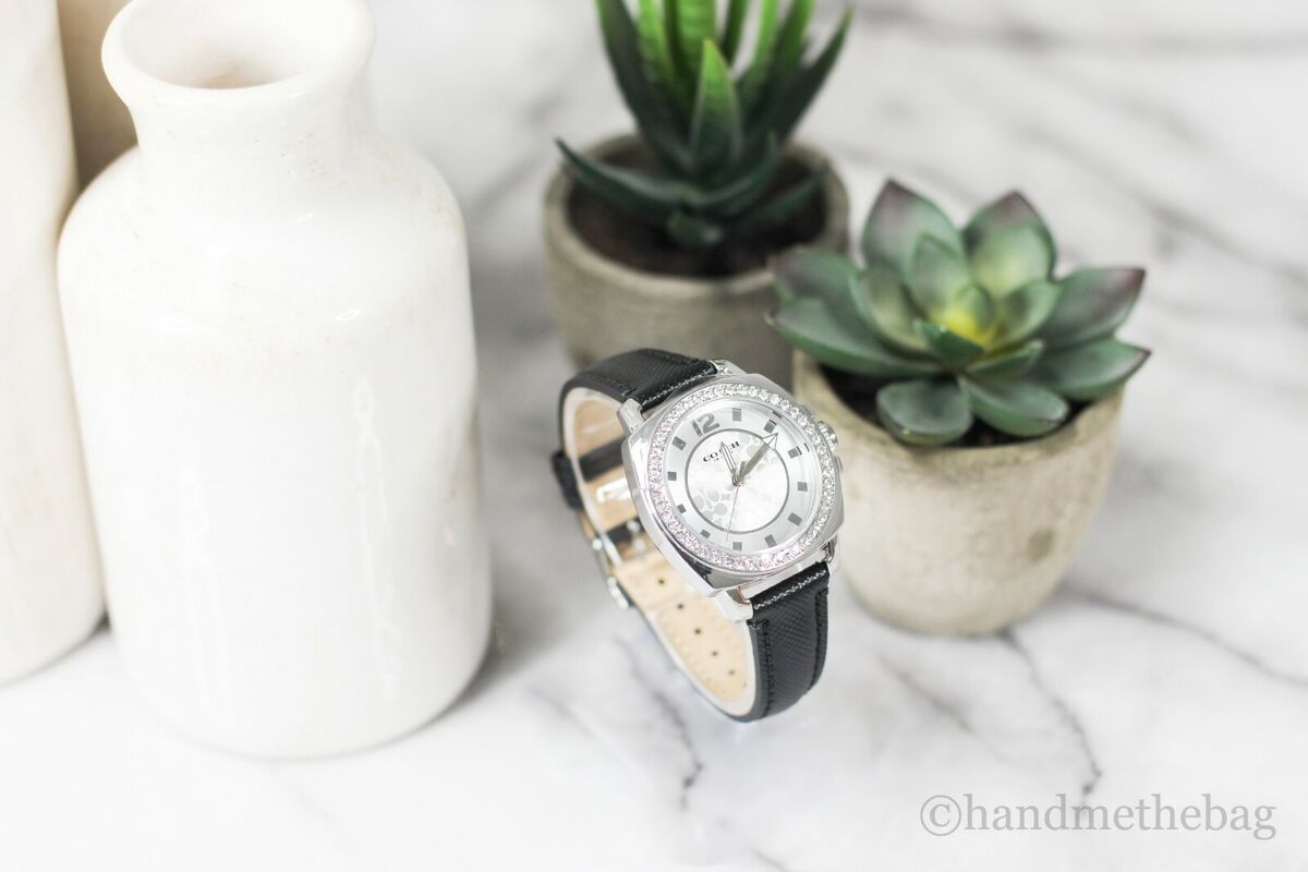 Coach Boyfriend Silver Dial Black Leather Strap Watch for Women - 14503152