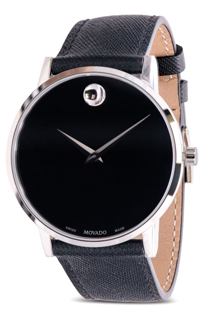 Movado Museum Classic Black Dial Black Leather Strap Watch for Men - 0607194