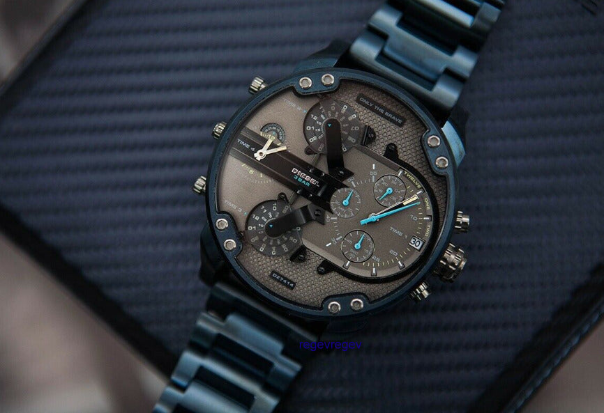 Diesel Daddy 2.0 Chronograph Grey Dial Blue Steel Strap Watch For Men - DZ7414