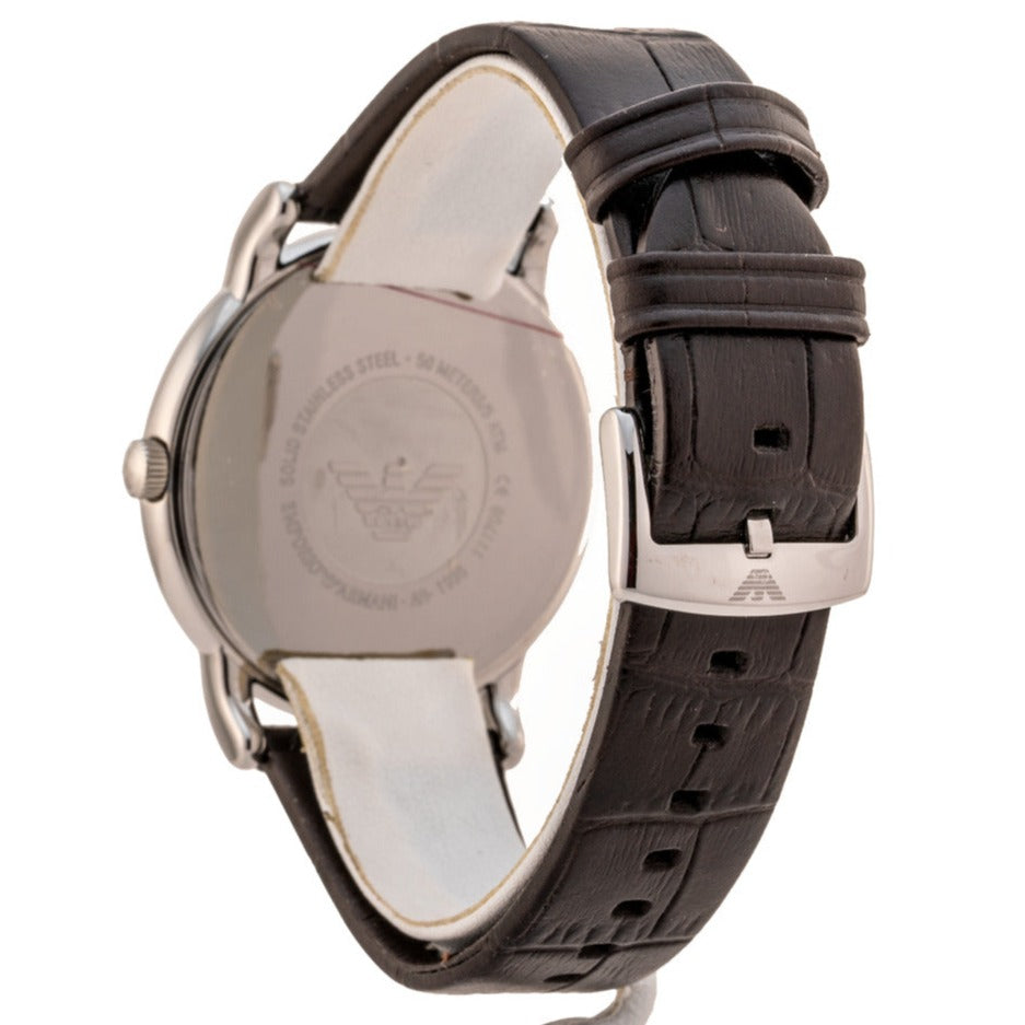 Emporio Armani Luigi Quartz Gray Dial Brown Leather Strap Watch For Men - AR1996