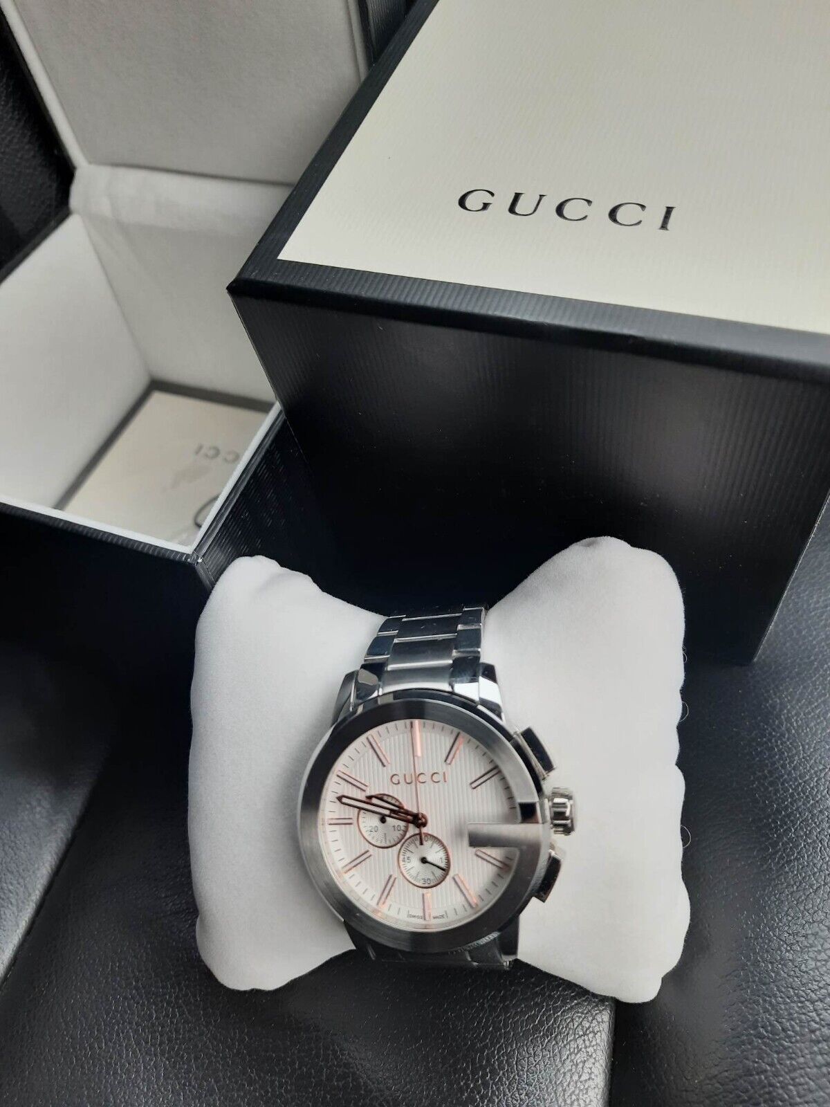 Gucci G Chrono Chronograph Silver Dial Silver Steel Strap Watch For Men - YA101201
