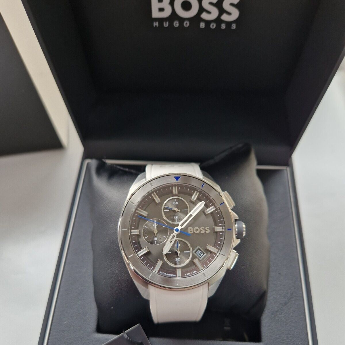 Hugo Boss Volane Chronograph Grey Dial White SIlicone Strap Watch for Men - 1513948