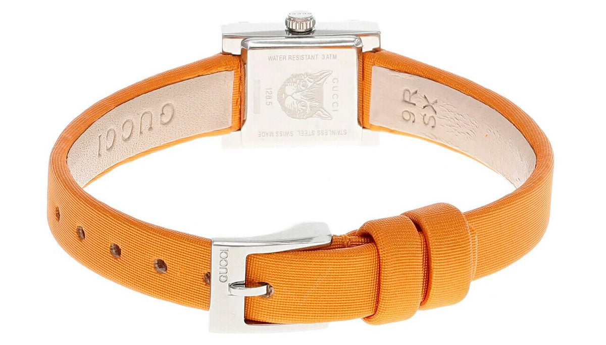 Gucci G-Frame Square Mother of Pearl Orange Dial Orange Leather Strap Watch For Women - YA128532