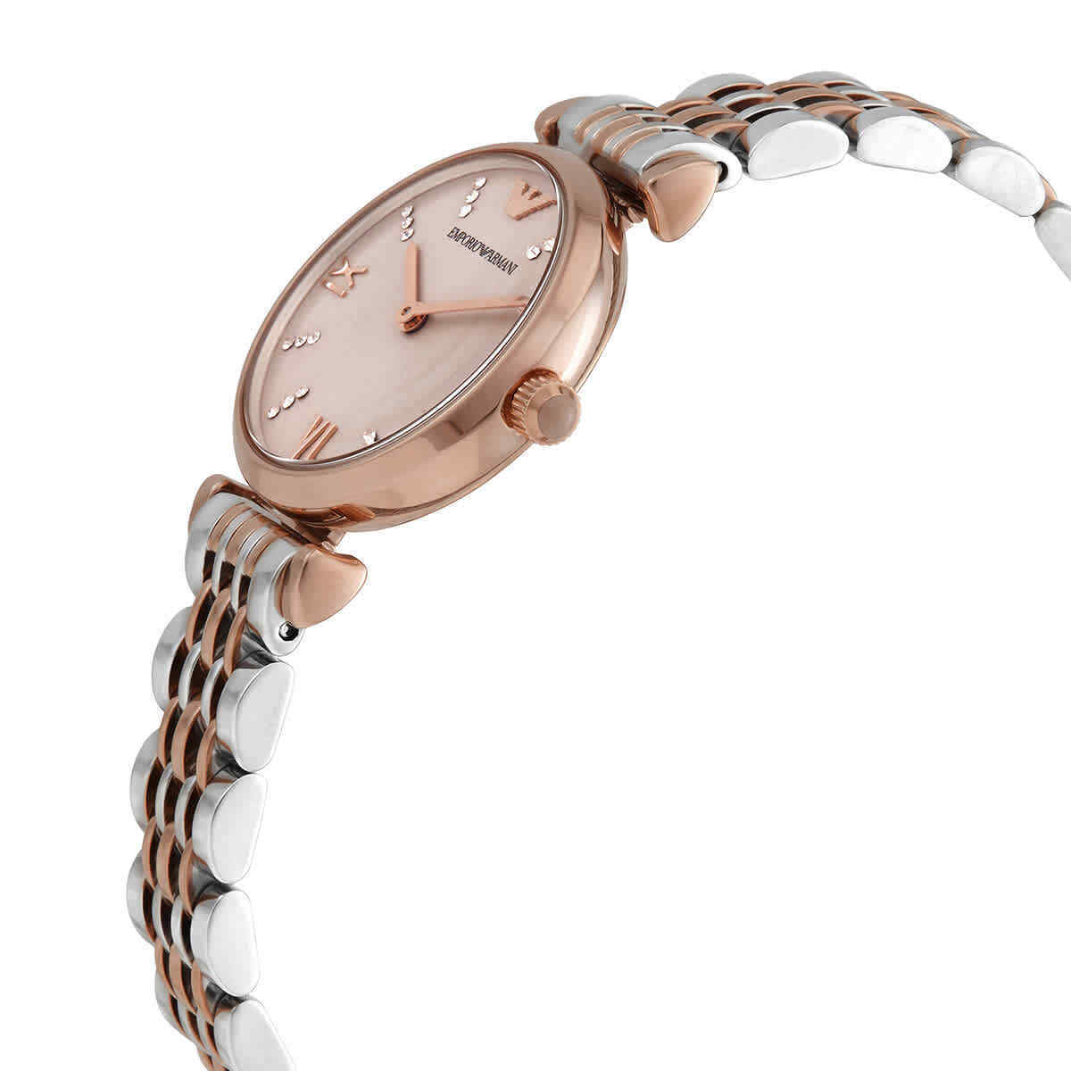 Emporio Armani Gianni T Bar Pink Dial Two Tone Steel Strap Watch For Women - AR11223