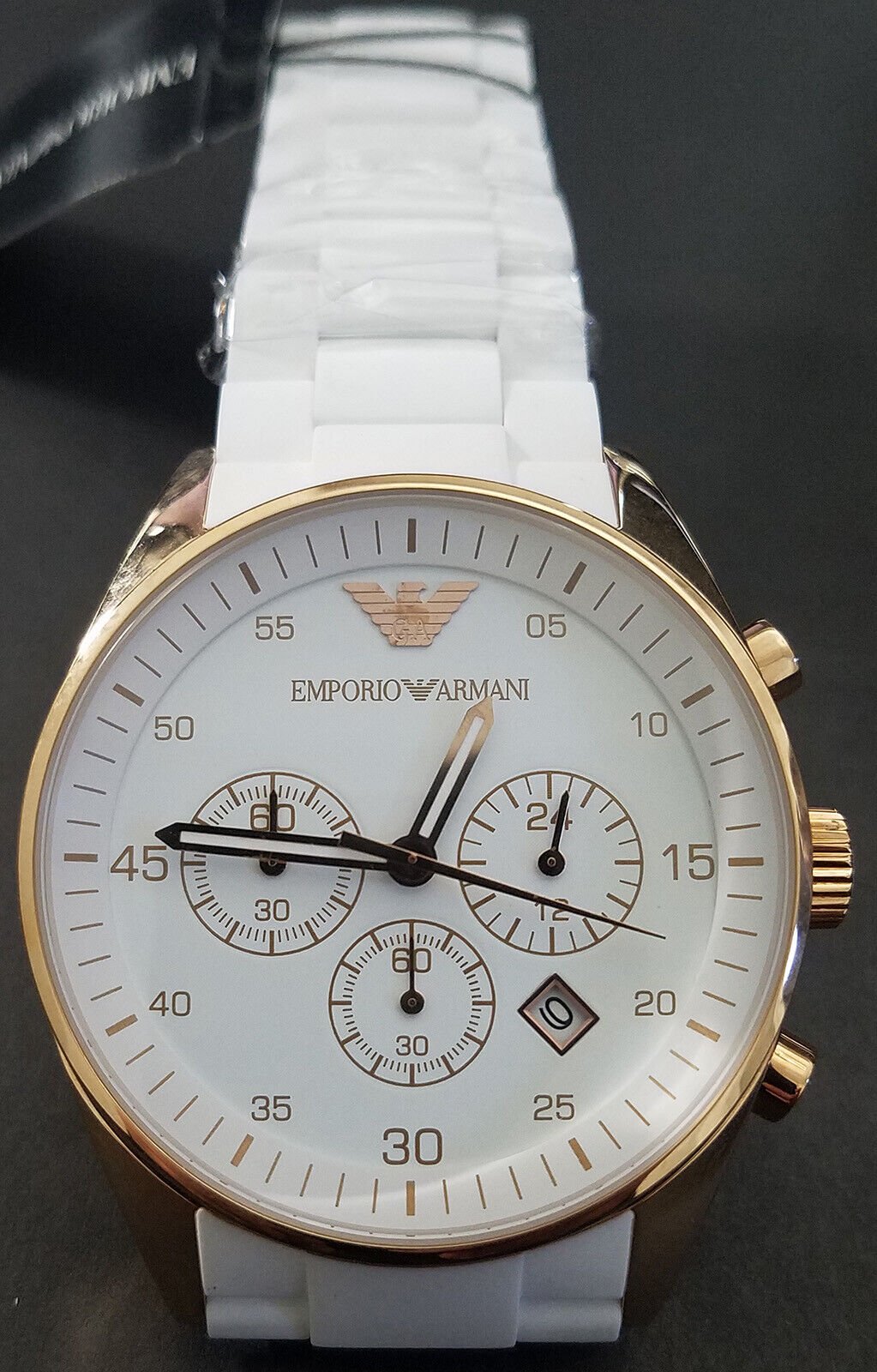 Emporio Armani Sportivo Chronograph White Dial White Rubber Strap Watch For Men - AR5919