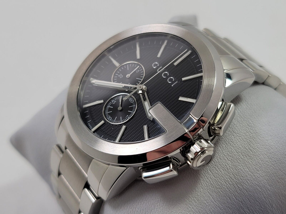 Gucci G Chrono Black Dial Silver Steel Strap Watch For Men - YA101204