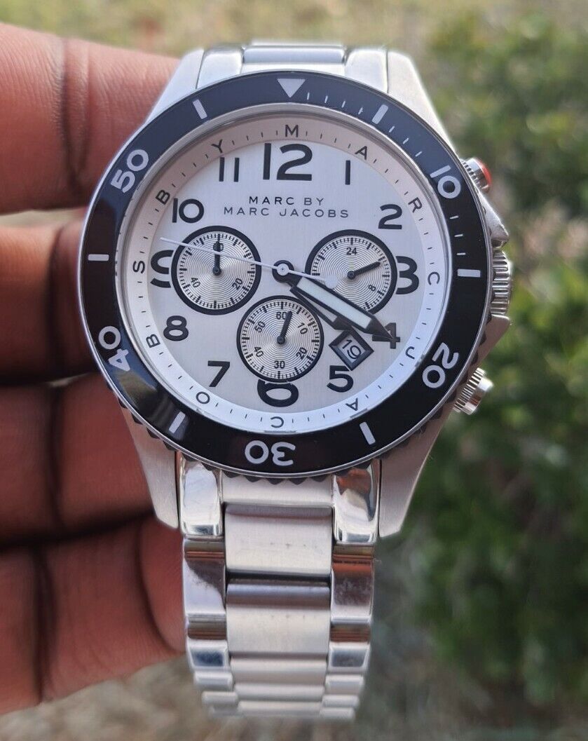 Marc Jacobs Rock Chronograph White Dial Silver Steel Strap Watch for Men - MBM5027