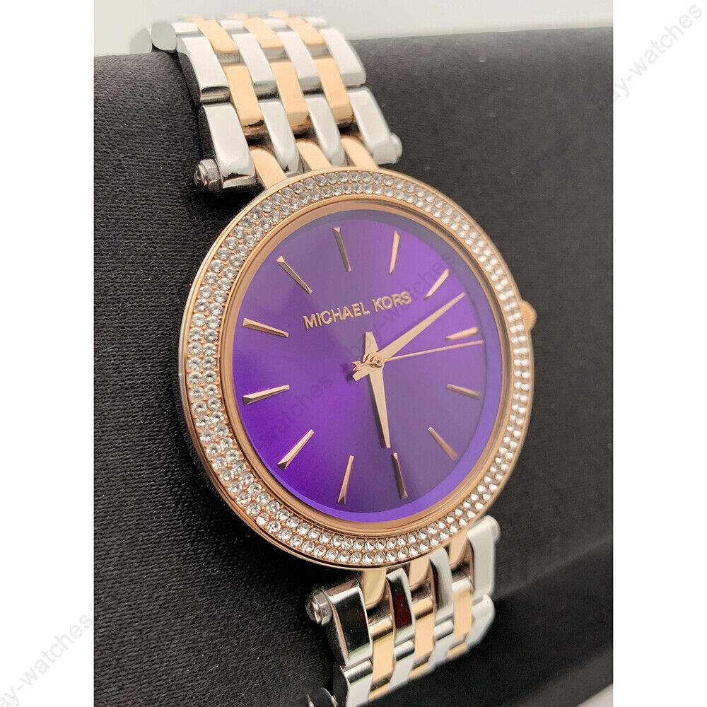 Michael Kors Darci Purple Dial Two Tone Steel Strap Watch for Women - MK3353
