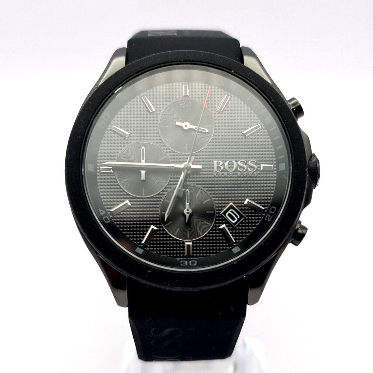 Hugo Boss Velocity Chronograph Black Dial Black Rubber Strap Watch for Men - 1513720