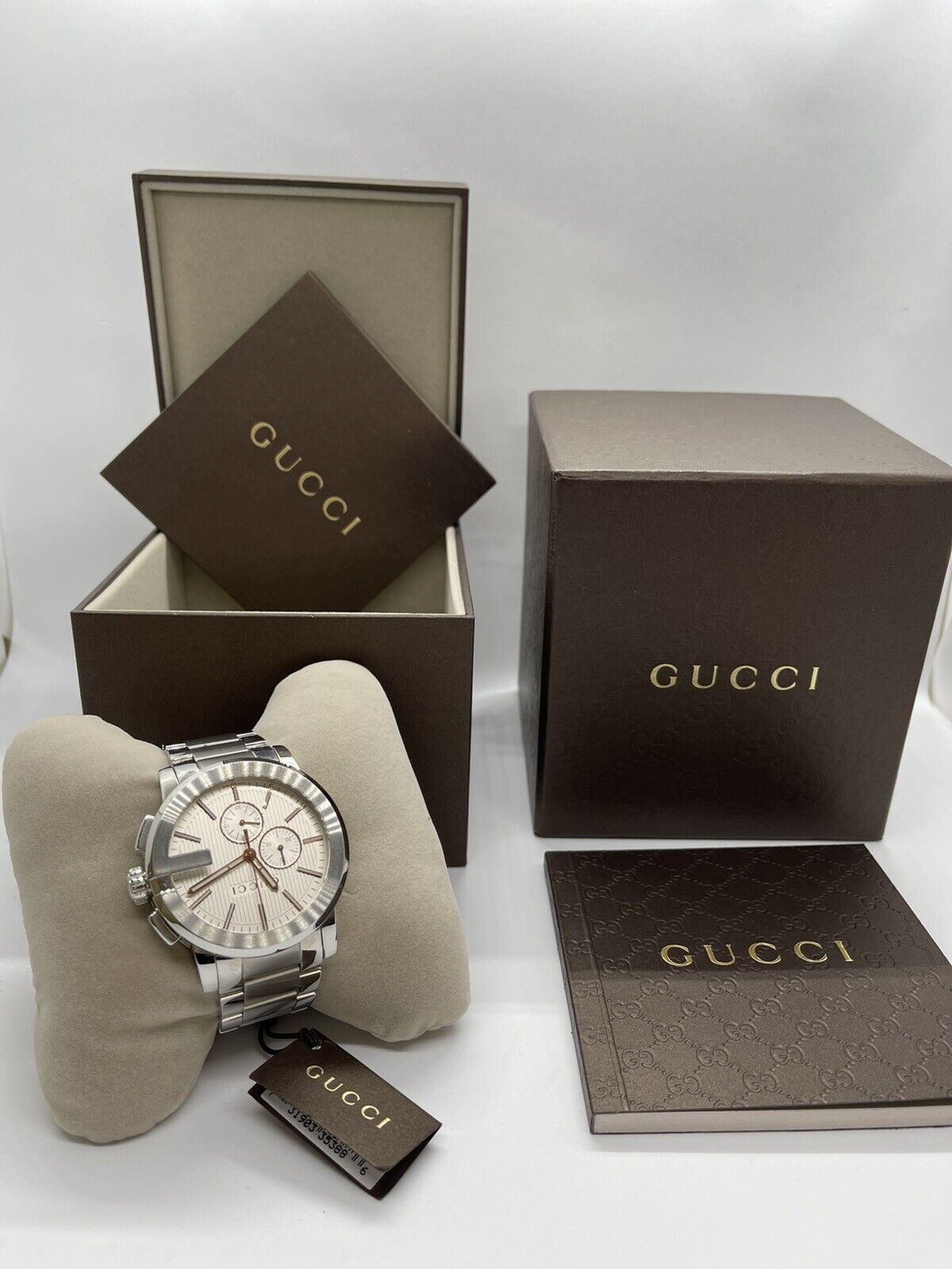  Shop Authentic Gucci G Chrono Chronograph Silver Dial Silver Steel Strap Watch For Men - YA101201 - Luxxuri