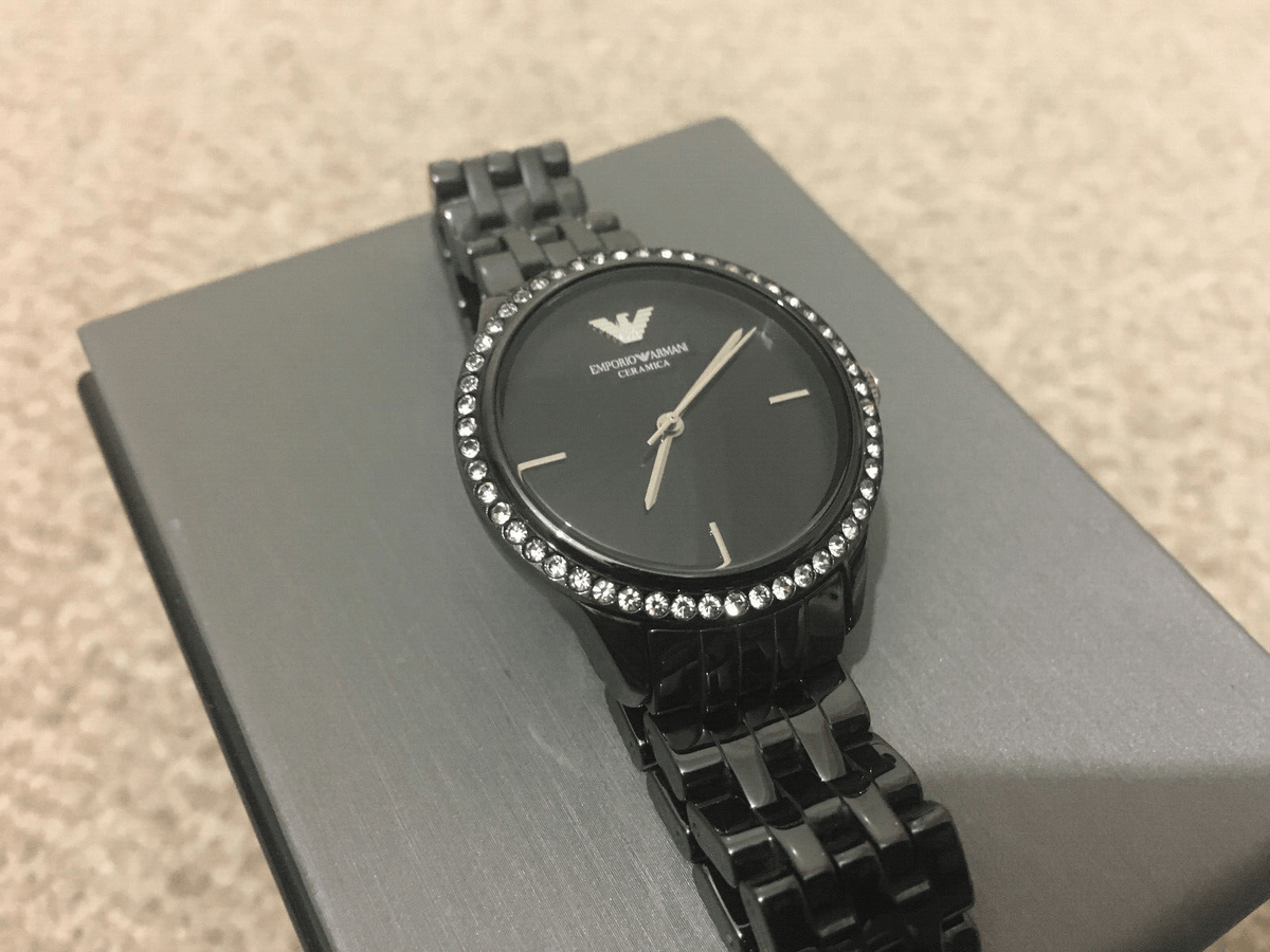 Emporio Armani Ceramica Crystals Black Dial Black Ceramic Strap Watch For Women - AR1478