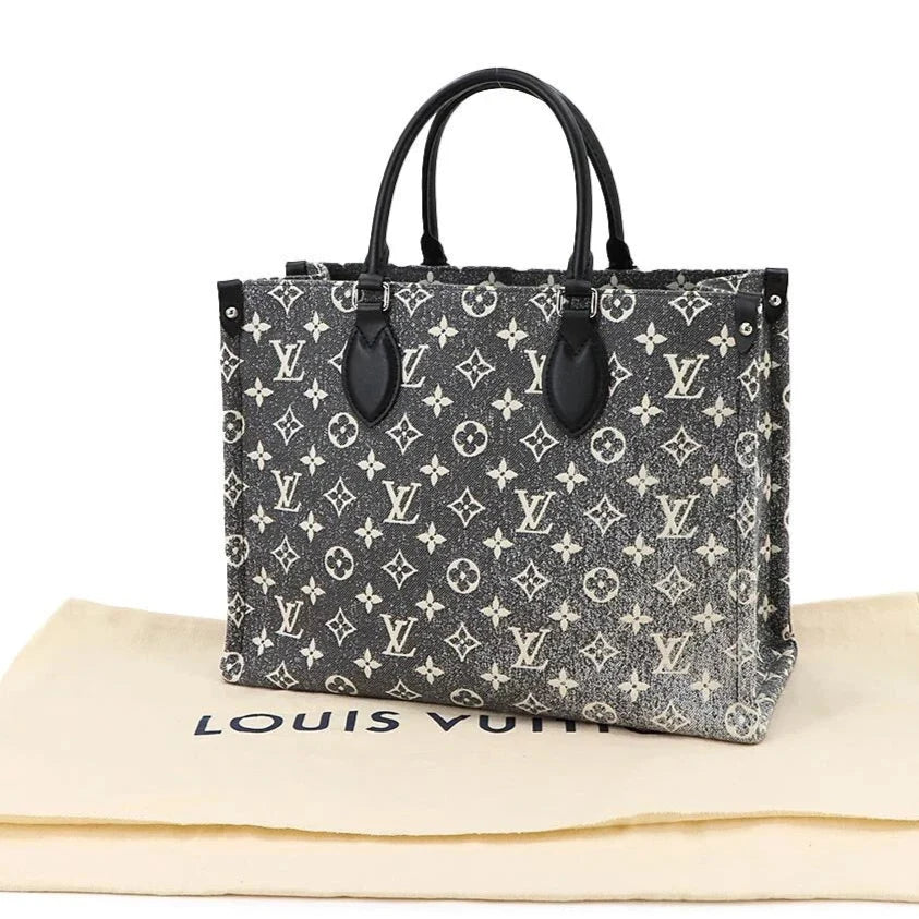 Louis Vuitton Jacquard Denim OnTheGo MM Tote Bag - Black White