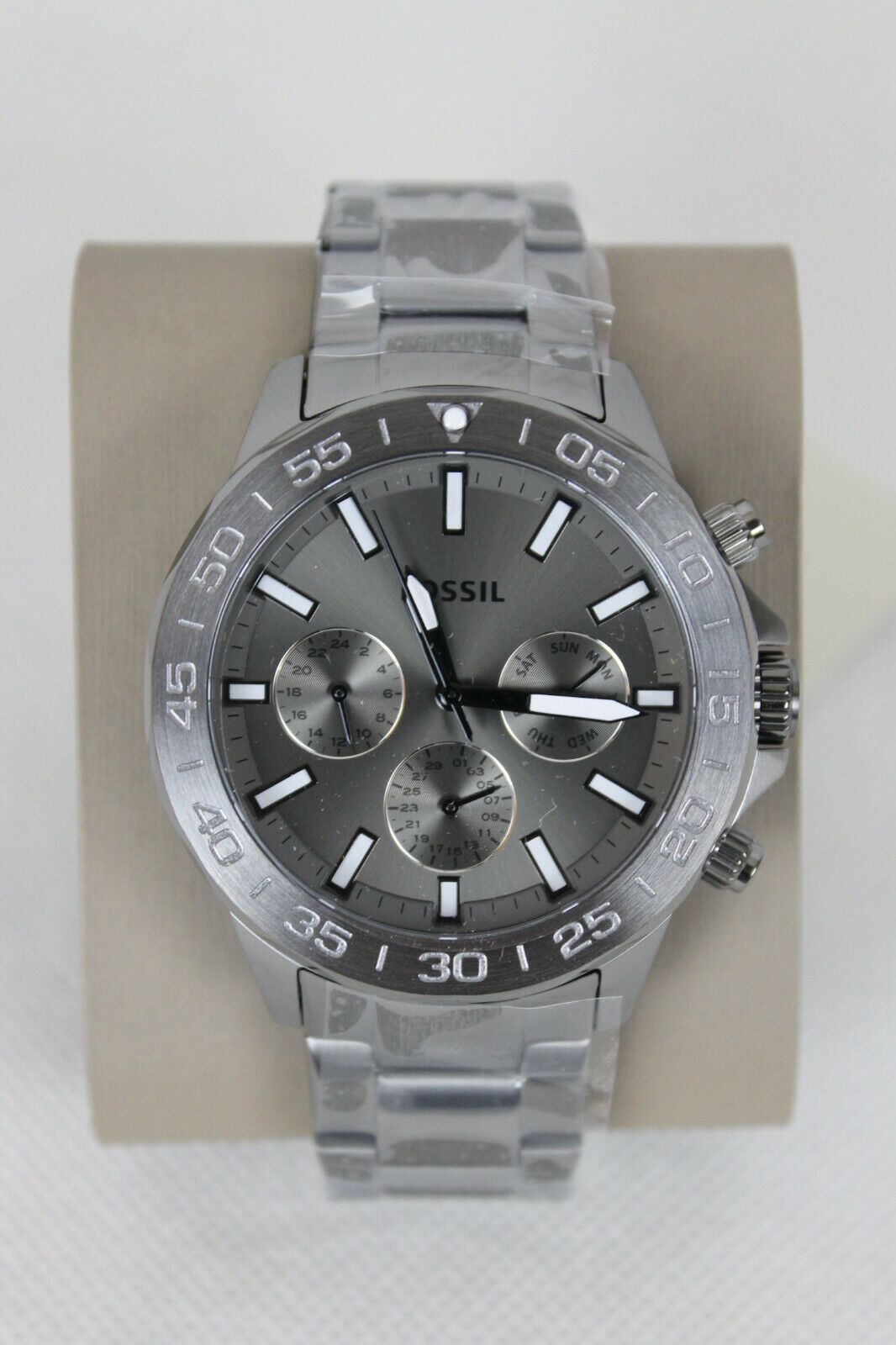 Fossil Bannon Multifunction Chronograph Grey Dial Grey Steel Strap Watch for Men - BQ2491
