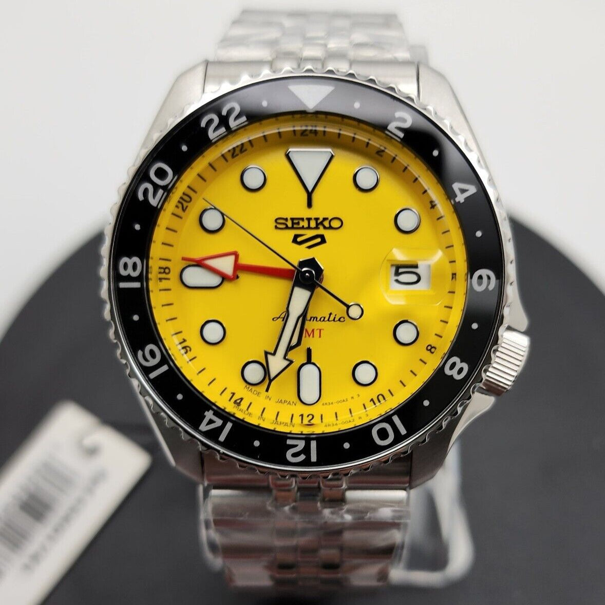 Seiko 5 Sport SKX GMT US Special Creation Automatic Yellow Dial Silver Steel Strap Watch for Men - SSK017K1