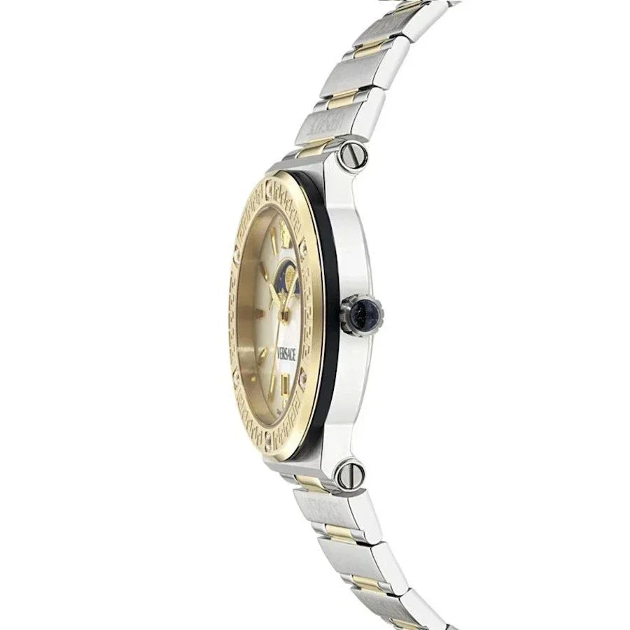 Versace Greca Logo Moonphase Mother of Pearl Dial Two Tone Steel Strap Watch for Women - VE7G00524