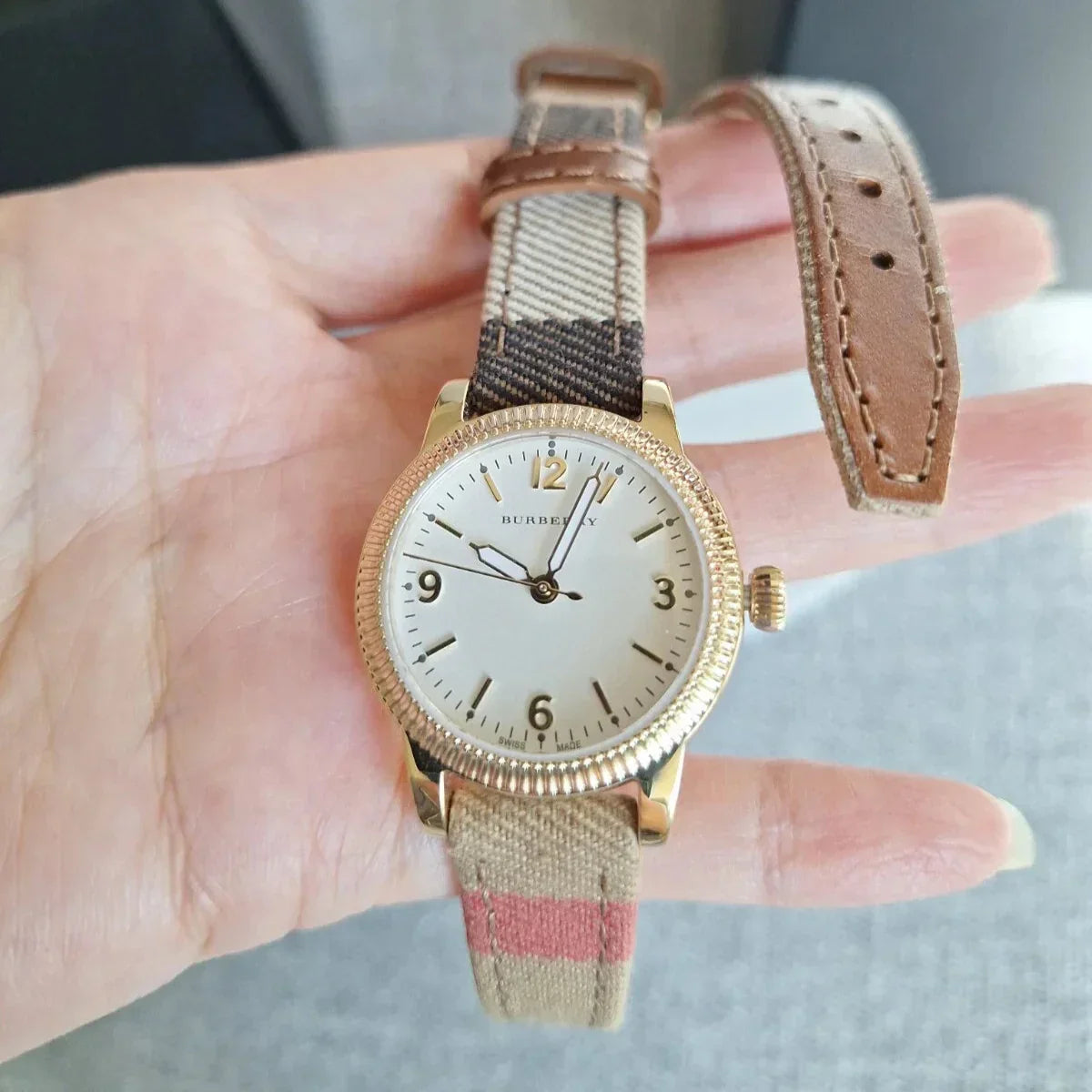Burberry Utilitarian White Dial Multicolor Leather Strap Watch for Women - BU7851