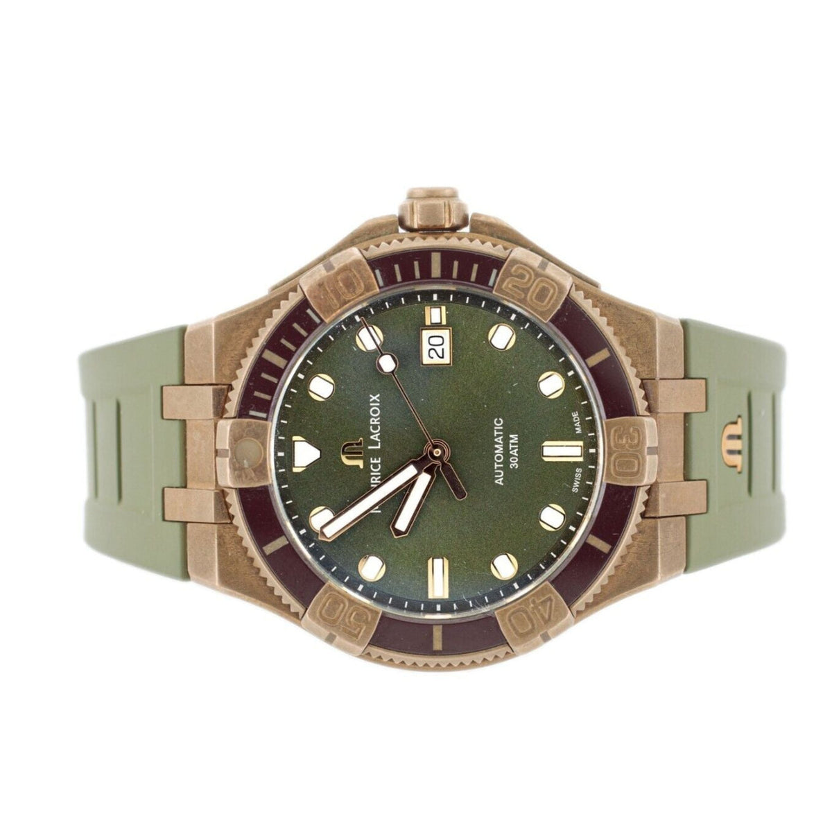 Maurice Lacroix Aikon Venturer Bronze Dial Green Rubber Strap Watch For Men - AI6058-BRZ01-630-1