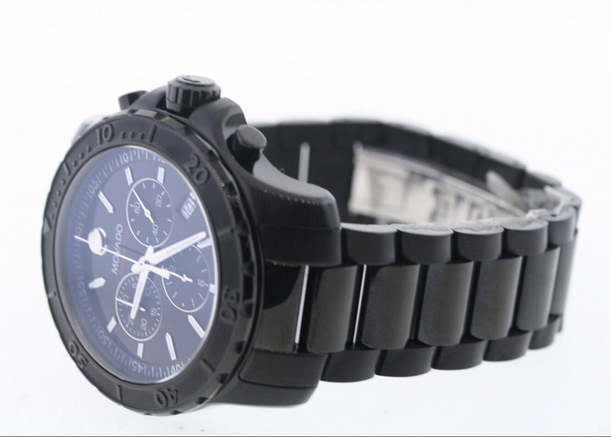 Movado Series 800 Chronograph Black Dial Black Steel Strap Watch For Men - 2600119