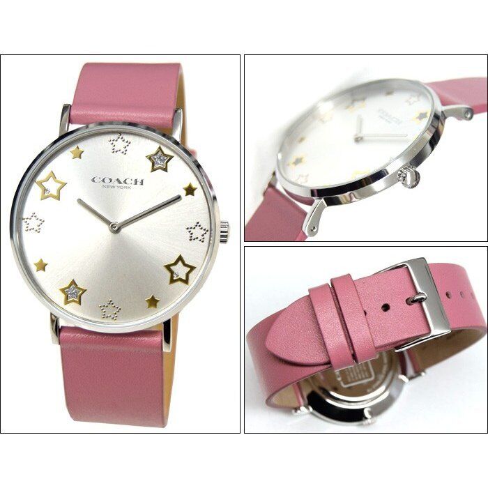 Coach Perry Mother of Pearl White Dial Pink Leather Strap Watch for Women - 14503243