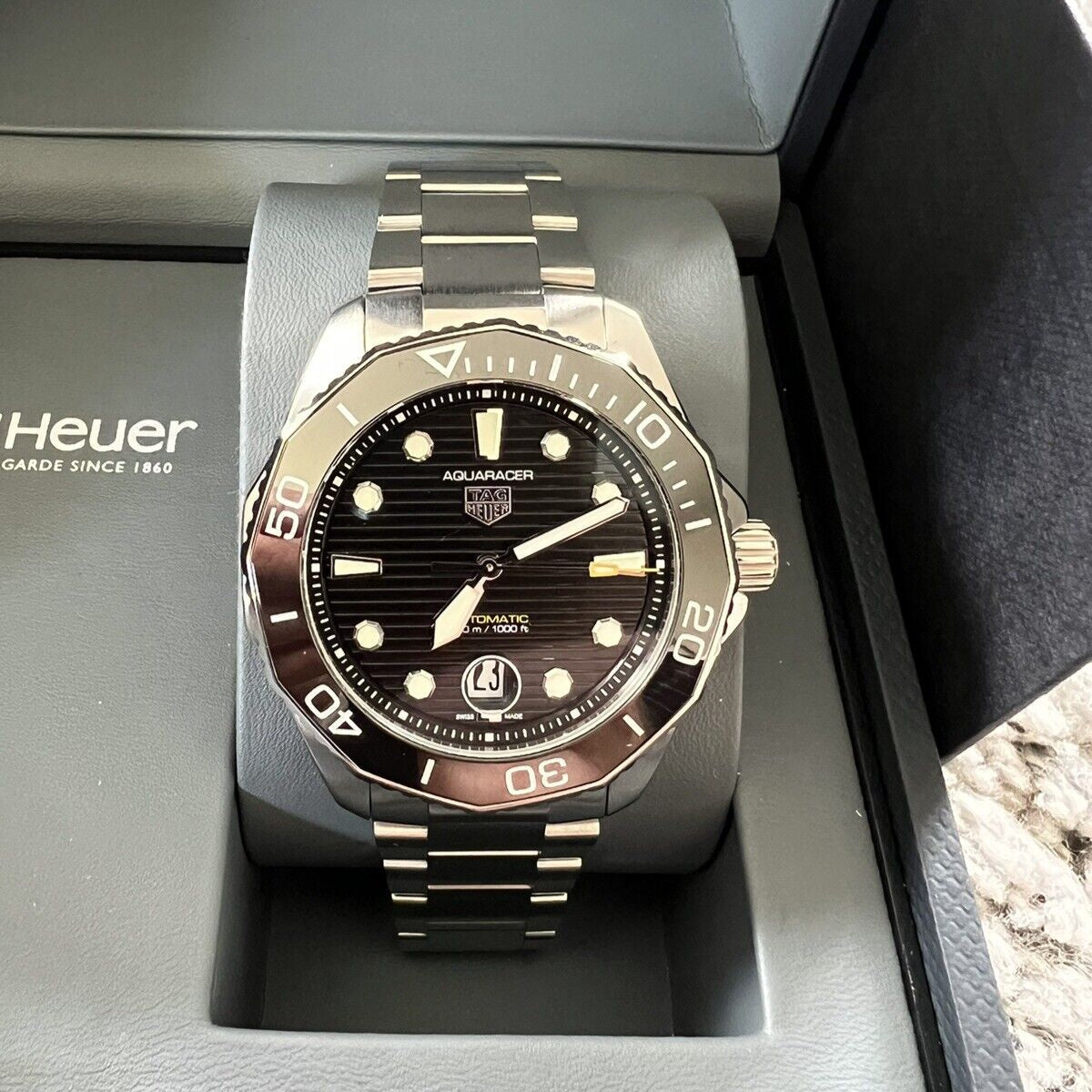 Tag Heuer Aquaracer Professional 300 Automatic Black Dial Silver Steel Strap Watch for Men - WBP201A.BA0632