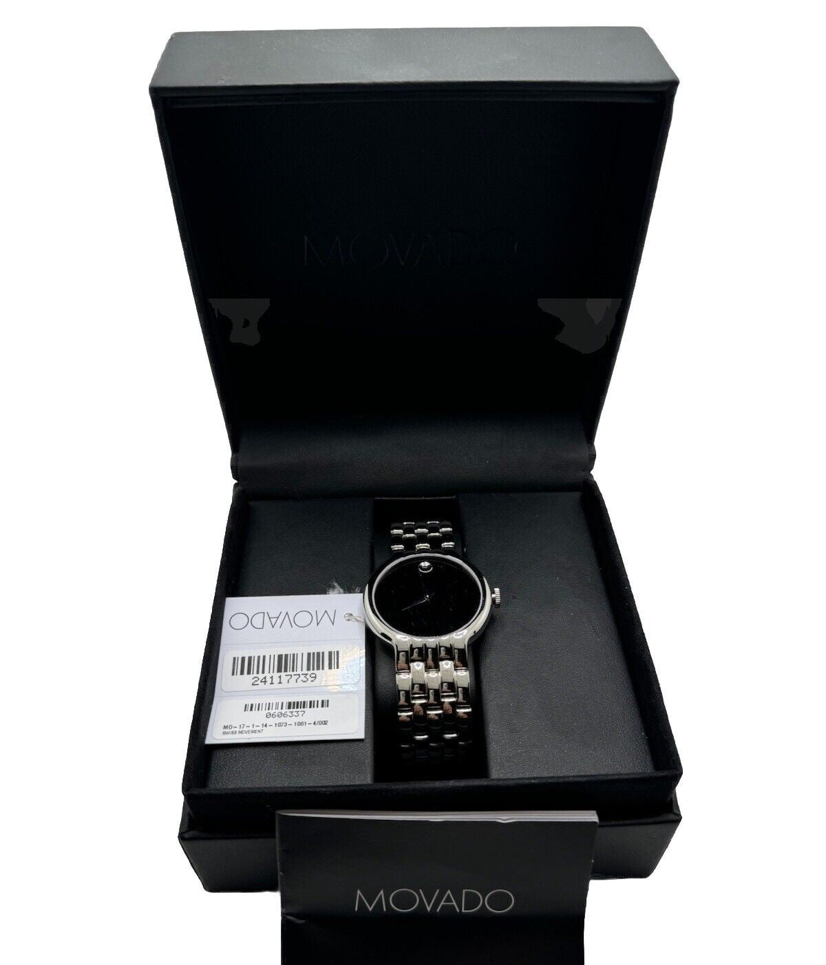 Movado Classic Quartz Black Dial Silver Steel Strap Watch for Men - 0606337