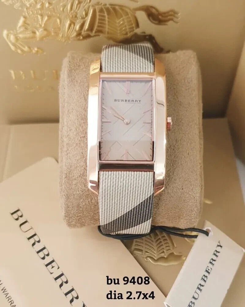 Burberry The Pioneer Rose Gold Dial Haymarket Brown Leather Strap Watch for Women - BU9408