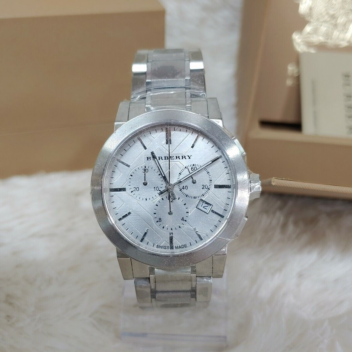 Burberry The City Chronograph Silver Dial Silver Steel Strap Watch for Men - BU9350