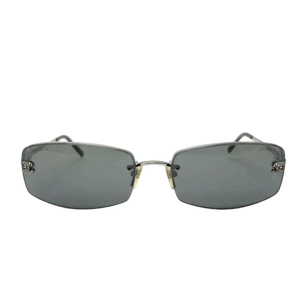 Chanel Unisex Coco Rhinestone Rimless Grey Sunglasses