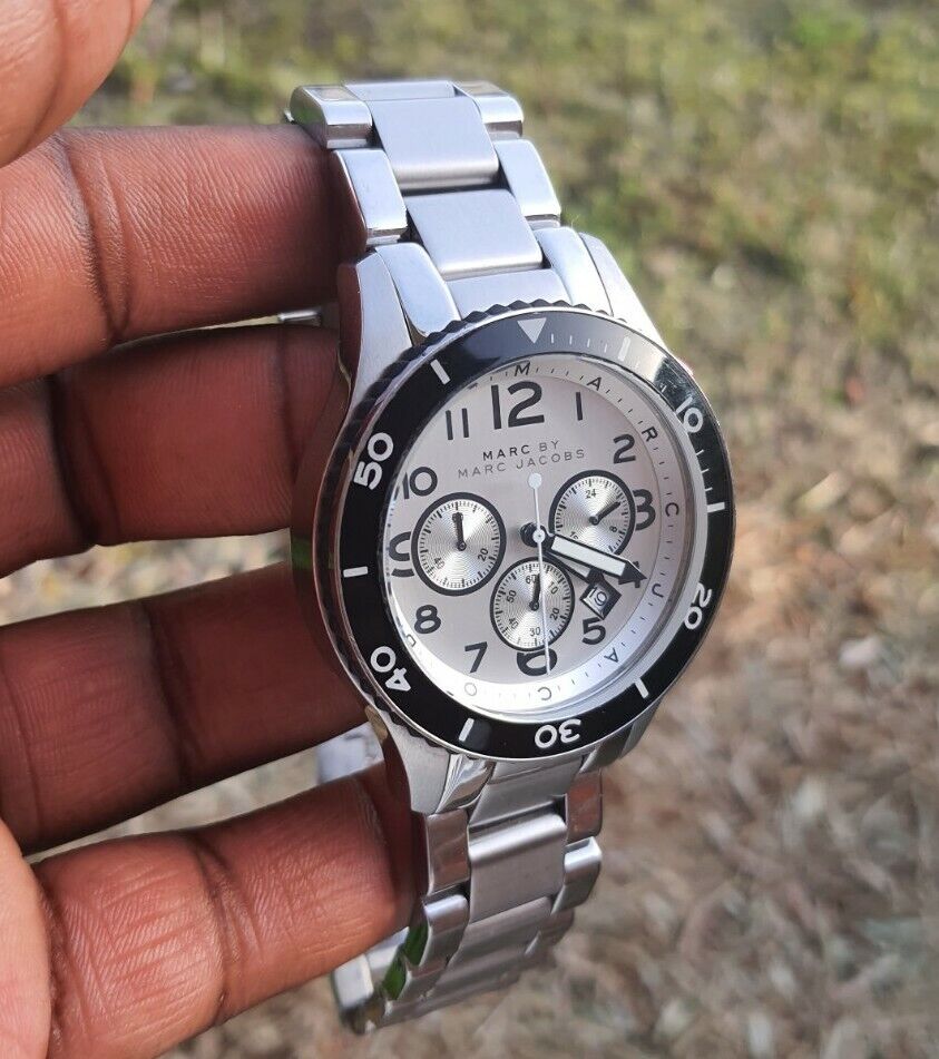 Marc Jacobs Rock Chronograph White Dial Silver Steel Strap Watch for Men - MBM5027