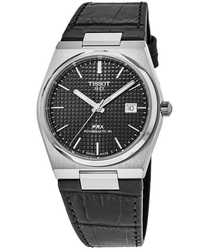 Tissot PRX Powermatic 80 Black Dial Black Leather Strap Watch for Men - T137.407.16.051.00