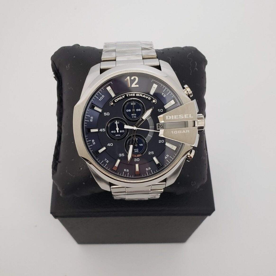 Diesel Mega Chief Chronograph Blue Dial Silver Steel Strap Watch For Men - DZ4417