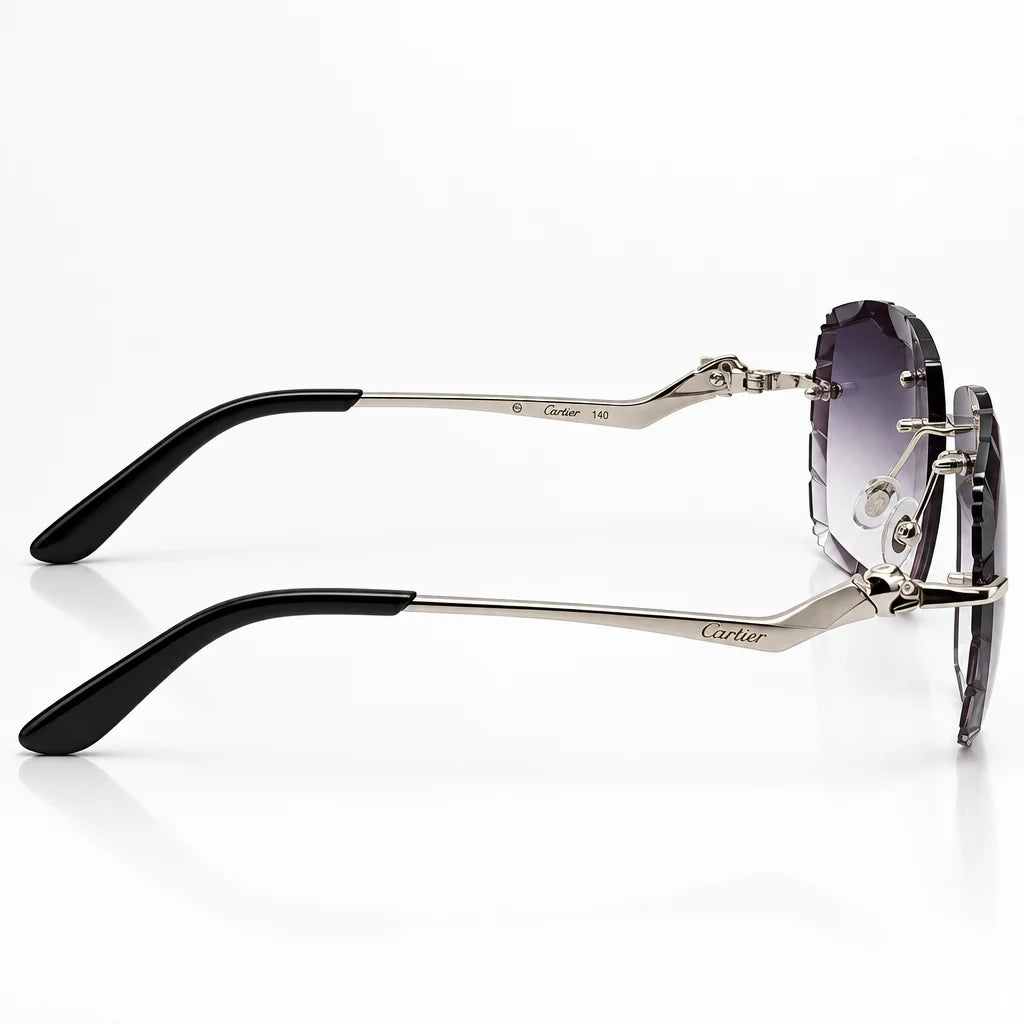 Cartier Panthère de Unisex Rimless Rectangular Grey Gradient Split Diamond Cut Sunglasses