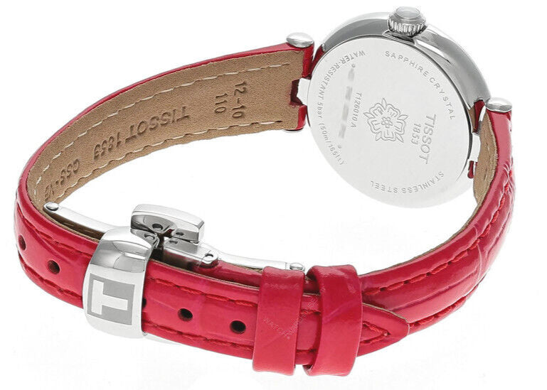 Tissot Bellissima Small Lady Diamonds Mother of Pearl Dial Red Leather Strap Watch For Women - T126.010.66.113.00