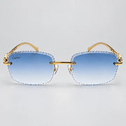 Cartier Panthère de Unisex Rimless Sky Blue Lens Split Diamond Cut Sunglasses