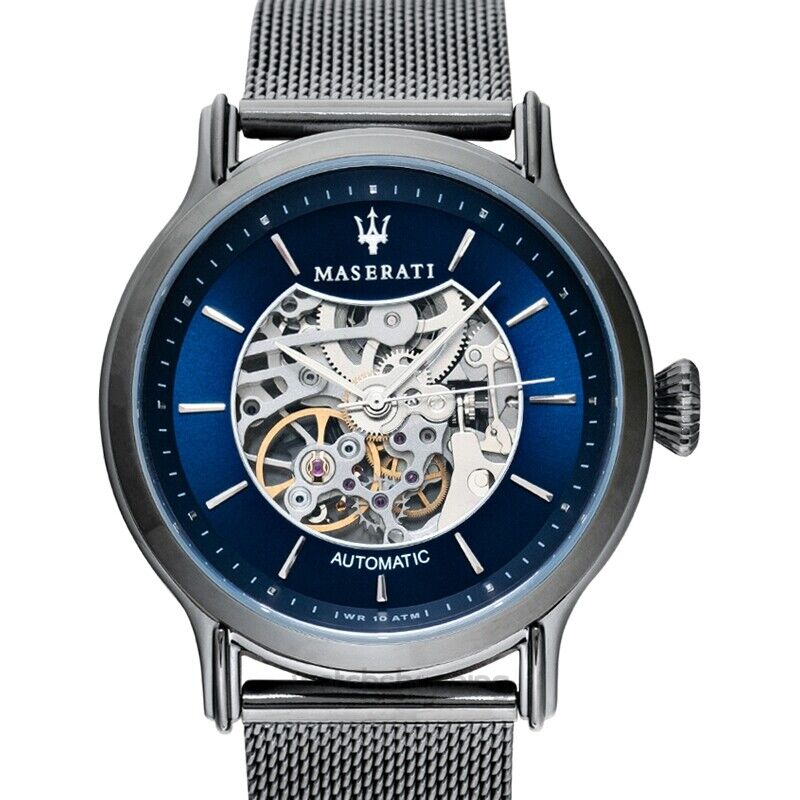 Maserati Epoca Automatic Skeleton Blue Dial Mesh Bracelet Watch For Men - R8823118002