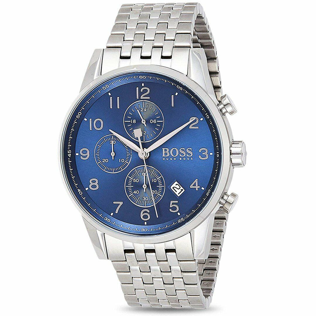 Hugo Boss Navigator Chronograph Blue Dial Silver Steel Strap Watch for Men - 1513498